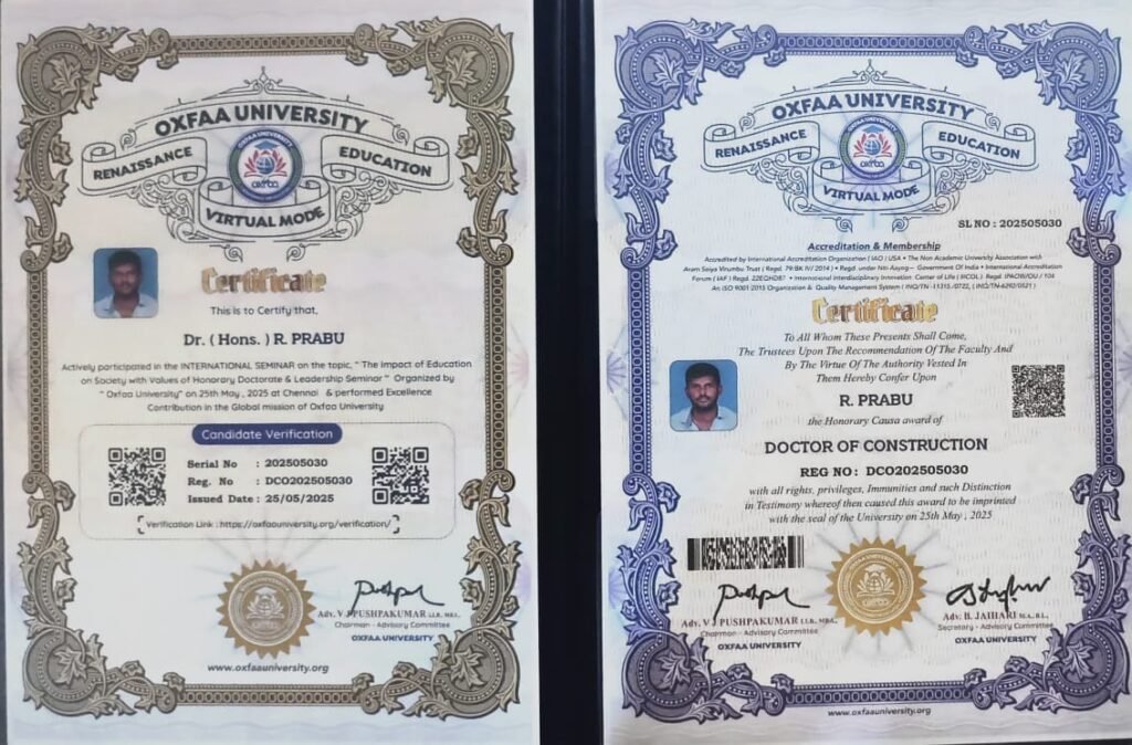 Doctor Of Construction in Oxfaa University