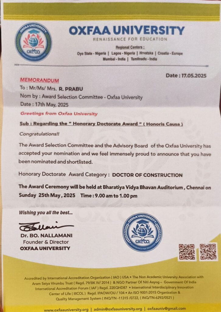Doctor of Construction in Oxfaa University